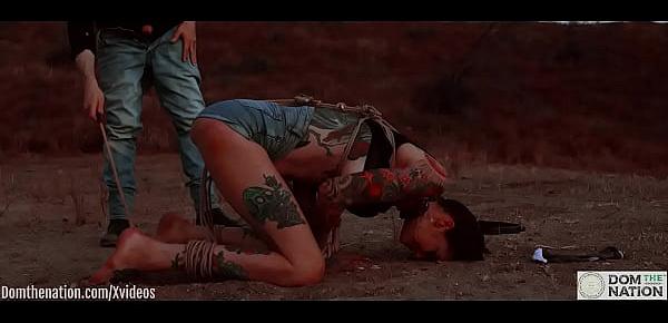 trendsAss eating bondage slave cries while her feet get caned outdoors in the dirt - Rocky Emerson